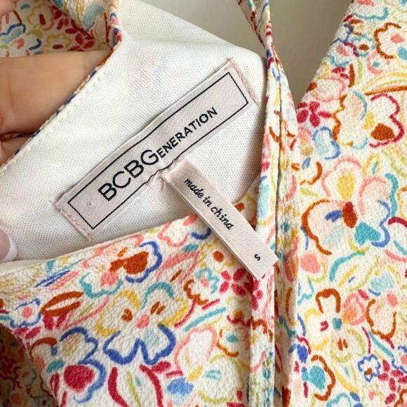 BCBGeneration Babydoll Mini Dress Sketched Garden Multicolor S - Picture 12 of 12